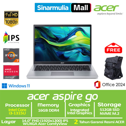 ACER Aspire Go 14 AG14-72P i3-1315U 512GB SSD 16GB IPS WUXGA Win11+OHS