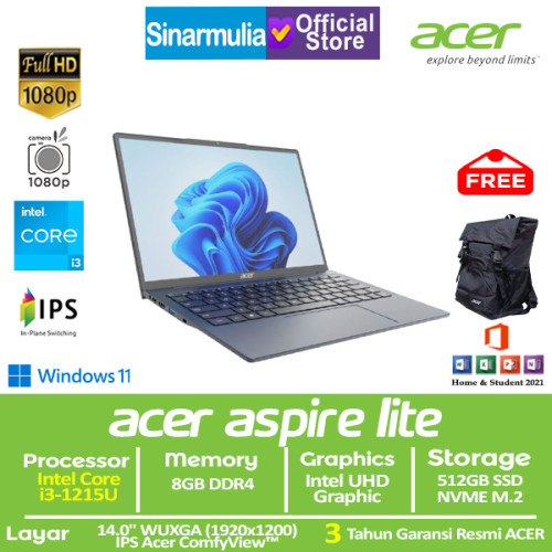 ACER Aspire Lite AL1-14M i3-1215U 512GB SSD 8GB WUXGA IPS Win11+OHS