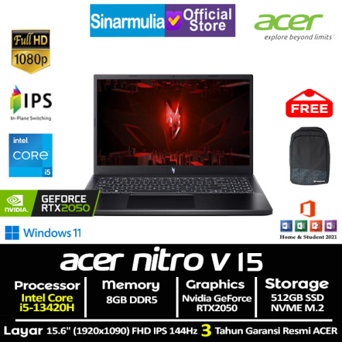 ACER Nitro V15 ANV15-51 i5-13420H RTX2050 512GB SSD 8GB IPS 144Hz Win11+OHS