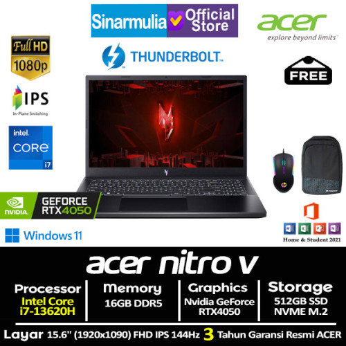 ACER Nitro V15 ANV15-51 i7-13620H RTX4050 512GB SSD 16GB 144Hz Win11+OHS