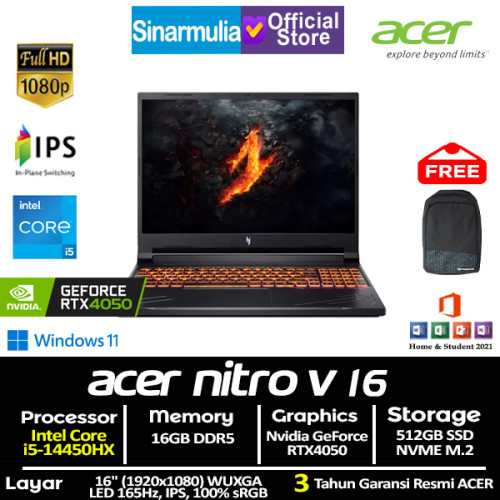 ACER Nitro V16 ANV16-41 i5-14450HX RTX4050 512GB SSD 16GB IPS 165Hz 100%sRGB Win11+OHS