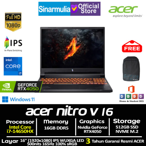 ACER Nitro V16 ANV16-41 i7-14650HX RTX4050 512GB SSD 16GB IPS 165Hz 100%sRGB Win11+OHS