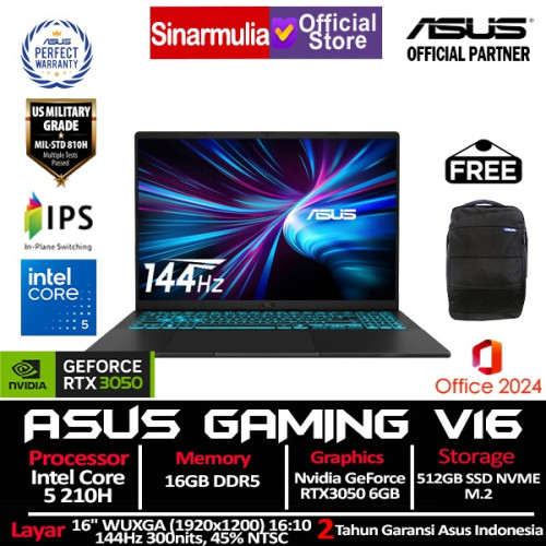 ASUS Gaming V16 V3607VJ Core 5 210H RTX3050 512GB SSD 16GB WUXGA 144Hz Win11+OHS