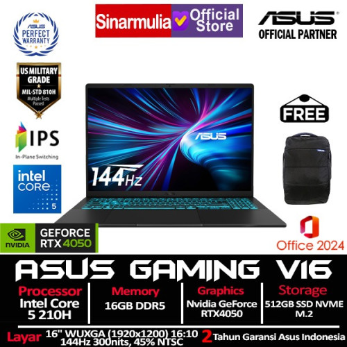 ASUS Gaming V16 V3607VU Core 5 210H RTX4050 512GB SSD 16GB WUXGA 144Hz Win11+OHS