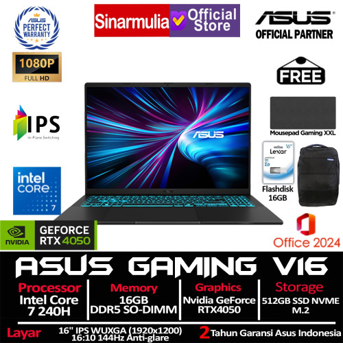 ASUS Gaming V16 V3607VU Core 7 240H RTX4050 512GB SSD 16GB WUXGA 144Hz Win11+OHS