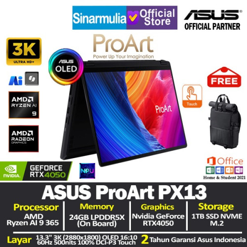 ASUS ProArt PX13 HN7306WU Ryzen AI 9 365 RTX4050 1TB SSD 24GB 3K OLED Touch Win11+OHS1