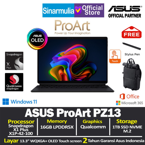 ASUS ProArt PZ13 HT5306QA Snapdragon X1 Plus 1TB SSD 16GB Qualcomm OLED Touch Win11+M365