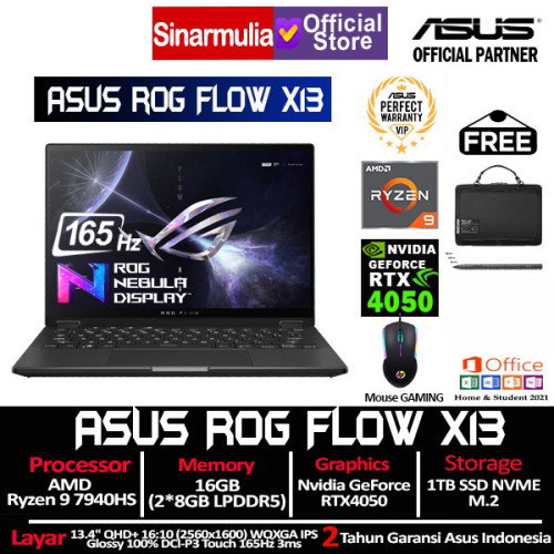 ASUS ROG Flow X13 GV302XU Ryzen 9 7940HS RTX4050 1TB SSD 16GB 165Hz QHD+ Touch Win11+OHS1