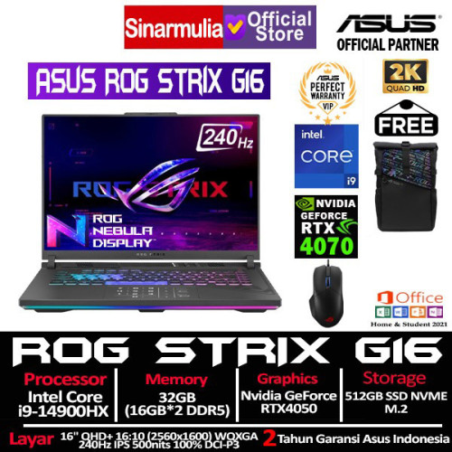 ASUS ROG Strix G16 G614JIR i9-14900HX RTX4070 1TB SSD 32GBG 240Hz QHD+ Win11+OHS