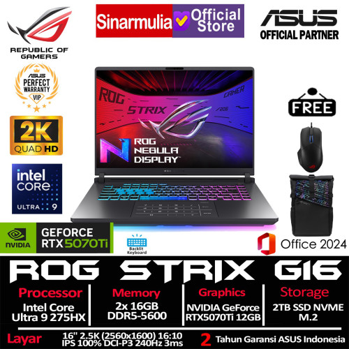 ASUS ROG Strix G16 G615LR Ultra 9 275HX RTX5070 Ti 2TB SSD 32GB WQXGA 2.5K IPS 100%sRGB 240Hz Win11+OHS ASUS ROG Strix G16 G615LR Ultra 9 275HX RTX5070 Ti 2TB SSD 32GB WQXGA 2.5K IPS 100%sRGB 240Hz Win11+OHS