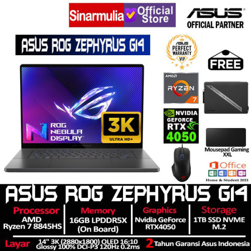 ASUS ROG Zephyrus G14 GA403UU Ryzen 7 8845HS RTX4050 1TB SSD 16GB 3K OLED Win11+OHS1