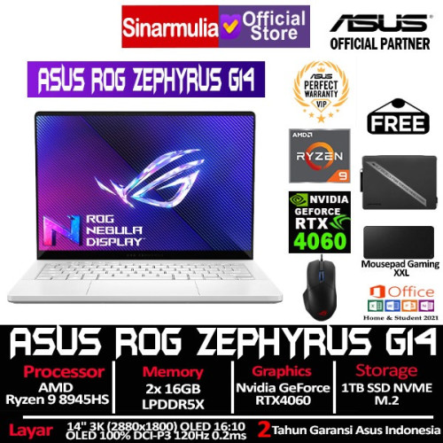 ASUS ROG Zephyrus G14 GA403UV Ryzen 9 8945HS RTX4060 1TB SSD 32GB 3K OLED Win11+OHS