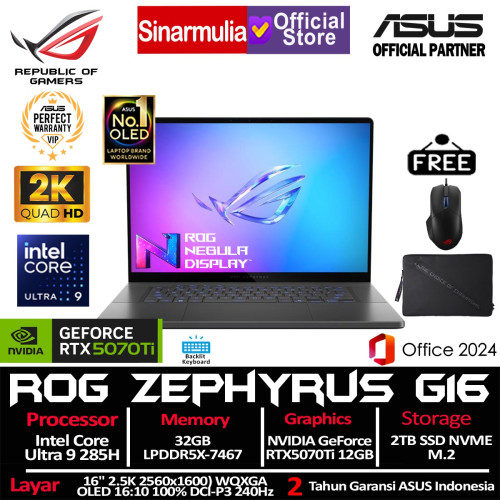 ASUS ROG Zephyrus G16 GU605CR Ultra 9 285H RTX5070 Ti 2TB SSD 32GB WQXGA 2.5K OLED 100%sRGB 240Hz Win11+OHS ASUS ROG Zephyrus G16 GU605CR Ultra 9 285H RTX5070 Ti 2TB SSD 32GB WQXGA 2.5K OLED 100%sRGB 240Hz Win11+OHS