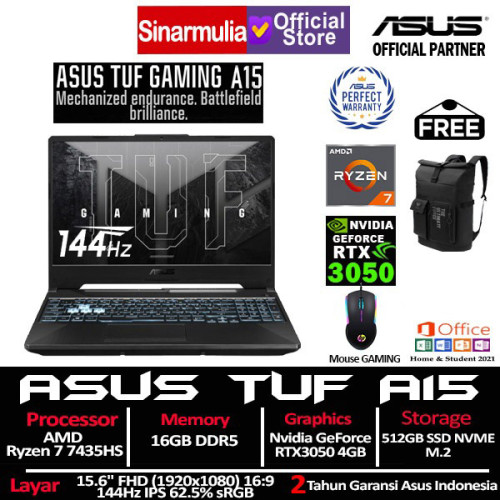 ASUS TUF Gaming A15 FA506NCR Ryzen 7 7435HS RTX3050 512GB SSD 16GB 144Hz Win11+OHS