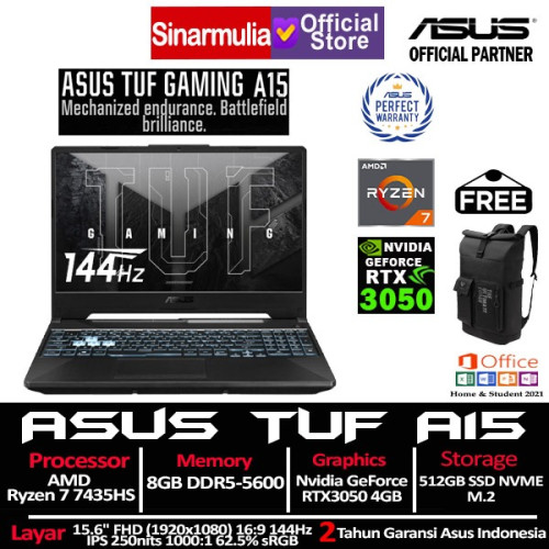 ASUS TUF Gaming A15 FA506NCR Ryzen 7 7435HS RTX3050 512GB SSD 8GB 144Hz Win11+OHS1