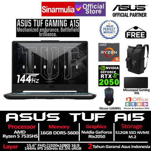 ASUS TUF Gaming A15 FA506NF Ryzen 5 7535HS RTX2050 512GB SSD 16GB 144Hz IPS Win11+OHS10