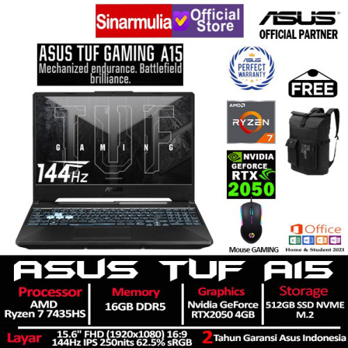 ASUS TUF Gaming A15 FA506NFR Ryzen 7 7435HS RTX2050 512GB SSD 16GB IPS 144Hz Win11+OHS6