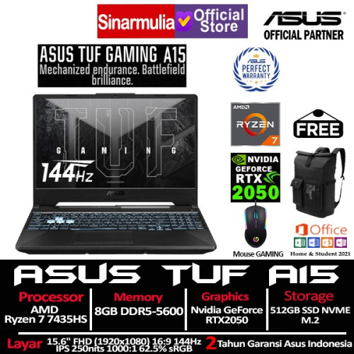 ASUS TUF Gaming A15 FA506NFR Ryzen 7 7435HS RTX2050 512GB SSD 8GB IPS 144Hz Win11+OHS