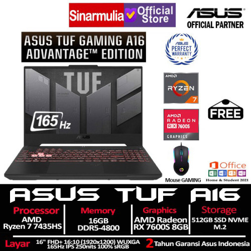 ASUS TUF Gaming A16 Advantage FA617NSR Ryzen 7 7435HS RX7600S 512GB SSD 16GB FHD+ Win11+OHS1