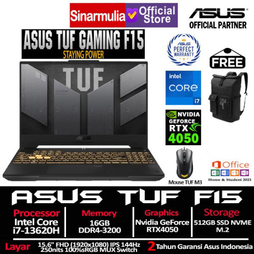 ASUS TUF Gaming F15 FX507VU i7-13620H RTX4050 512GB SSD 16GB 144Hz IPS