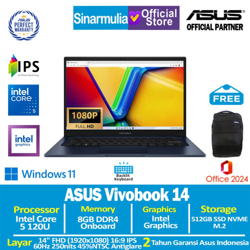 ASUS Vivobook 14 A1404VAP Core 5 120U 512GB SSD 8GB IPS Win11+OHS