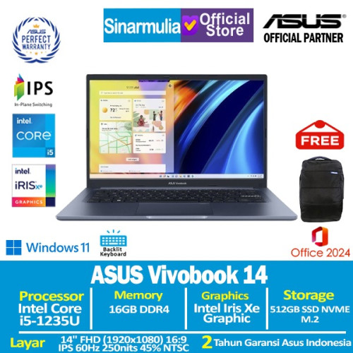 ASUS Vivobook 14 A1404ZA i5-1235U 512GB SSD 16GB IPS Iris Xe Win11+OHS