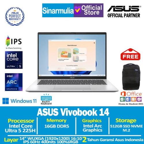 ASUS Vivobook 14 A1407CA Ultra 5 225H 512GB SSD 16GB WUXGA IPS 100%sRGB Win11+OHS