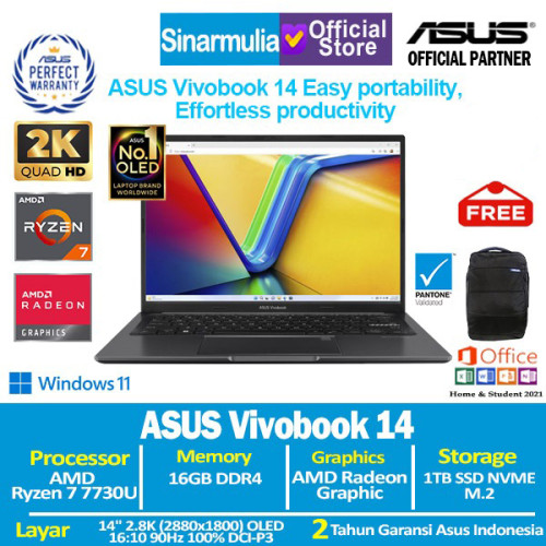 ASUS Vivobook 14 M1405YA Ryzen 7 7730U 1TB SSD 16GB 2.8K OLED Win11+OHS