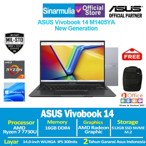 ASUS Vivobook 14 M1405YA Ryzen 7 7730U 512GB SSD 16GB IPS Win11+OHS