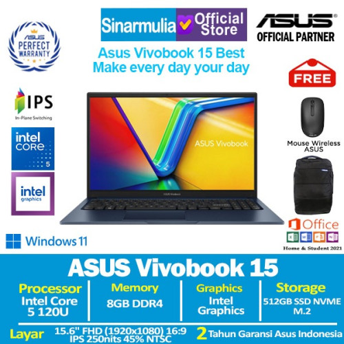ASUS Vivobook 15 A1504VAP Intel 5 120U 512GB SSD 8GB IPS Win11+OHS1