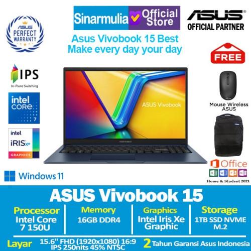 ASUS Vivobook 15 A1504VAP Intel 7 150U 1TB SSD 16GB IPS Win11+OHS