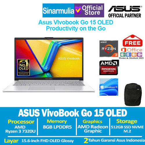 ASUS Vivobook Go 15 OLED E1504FA Ryzen 3 7320U 512GB SSD 8GB OLED OHS