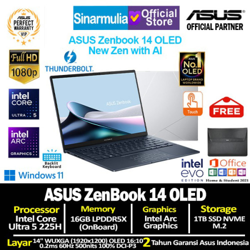 ASUS Zenbook 14 OLED UX3405CA Ultra 5 225H 1TB SSD 16GB WUXGA Touch Win11+OHS