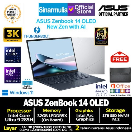 ASUS Zenbook 14 OLED UX3405CA Ultra 9 285H 1TB SSD 32GB 3K 120Hz Win11+OHS