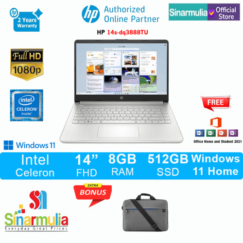 HP 14s-dq3888TU Celeron N4500 512GB SSD 8GB FHD Win11+OHS1