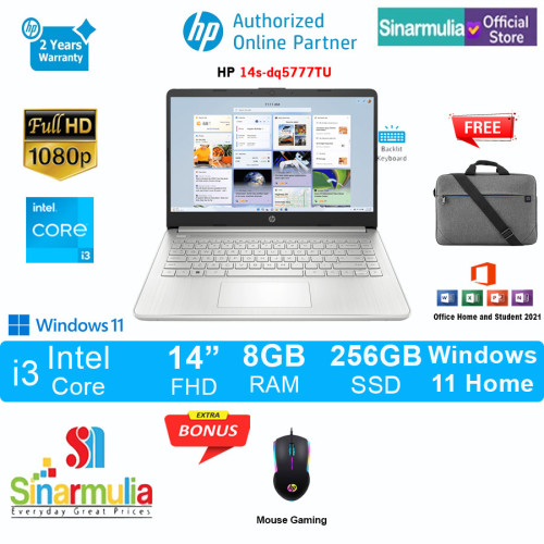 HP 14s-dq5777TU i3-1215U 256GB SSD 8GB FHD Backlit Win11+OHS