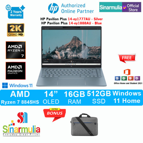 HP Pavilion Plus 14-ey1777AU/ey1888AU Ryzen 7 8845HS 512GB SSD 16GB OLED 2.8K 120Hz Win11+OHS1