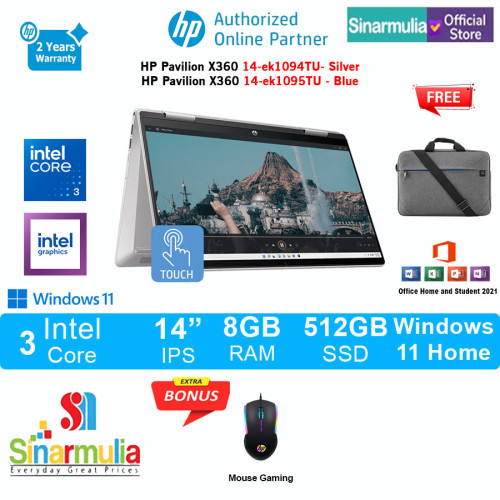 HP Pavilion x360 14-ek2051TU/ek2123TU Intel 3 100U 512GB SSD 8GB IPS Touch Win11+OHS