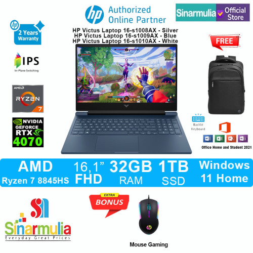 HP Victus 16-s1008AX/s1009AX/s1010AX Ryzen 7 8845HS RTX4070 1TB SSD 32GB 144Hz IPS Win11+OHS