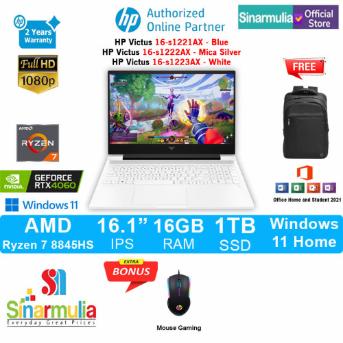 HP Victus 16-s1221AX/s1222AX/s1223AX Ryzen 7 8845HS RTX4060 1TB SSD 16GB 165Hz 100%sRGB Win11+OHS13