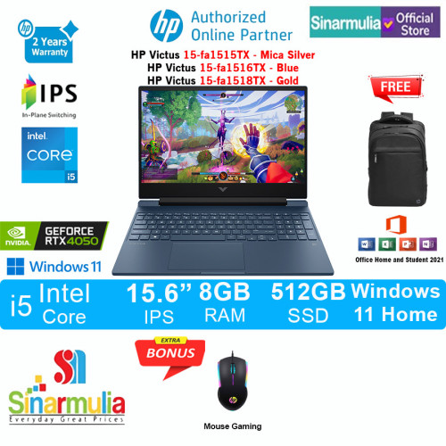 HP Victus Gaming 15-fa1515TX/fa1516TX/fa1518TX i5-13500H RTX4050 512GB SSD 8GB IPS Win11+OHS