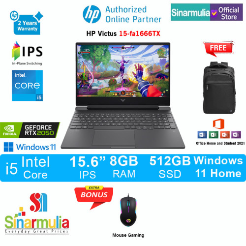 HP Victus Gaming 15-fa1666TX i5-12450H RTX2050 512GB SSD 8GB IPS Win11+OHS