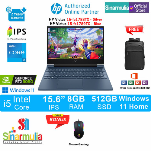 HP Victus Gaming 15-fa1788TX/fa1789TX i5-13420H RTX3050 512GB SSD 8GB IPS Win11+OHS