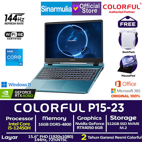 Laptop Gaming COLORFUL EVOL P15-23 i5-12450H RTX4050 512GB SSD 16GB