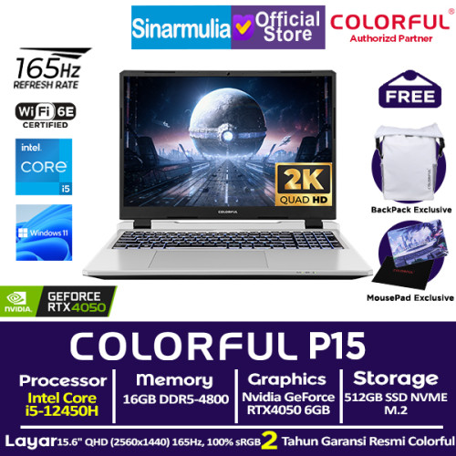 Laptop Gaming COLORFUL EVOL P15 i5-12450H RTX4050 512GB SSD 16GB 144Hz Win11
