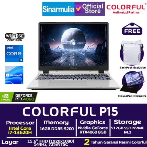 Laptop Gaming COLORFUL EVOL P15 i7-13620H RTX4060 512GB SSD 16GB 144Hz Win11