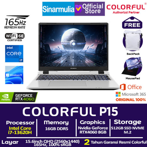 Laptop Gaming COLORFUL EVOL P15 i7-13620H RTX4060 512GB SSD 16GB 165Hz Win11