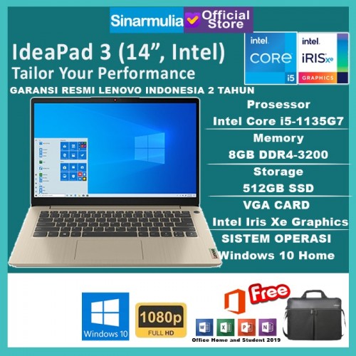 Laptop Lenovo IDEAPAD Slim 3i i5-1135G7 512GB SSD 8GB Iris Xe W10+OHS