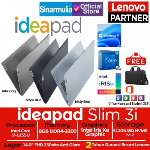 Lenovo IdeaPad 3i i7-1255U 512GB SSD 8GB Intel Iris Xe Windows11 + OHS