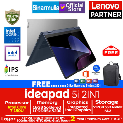 Lenovo Ideapad 5i 2IN1 Intel 7 150U 512GB SSD 16GB IPS Touch Win11+OHS